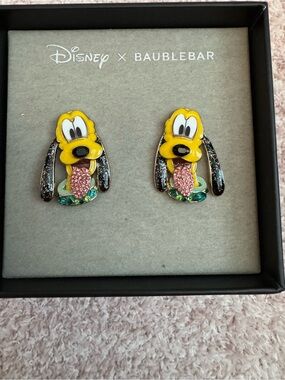 NWT Disney x BaubleBar Pluto Statement Crystal Enamel Stud Earrings
